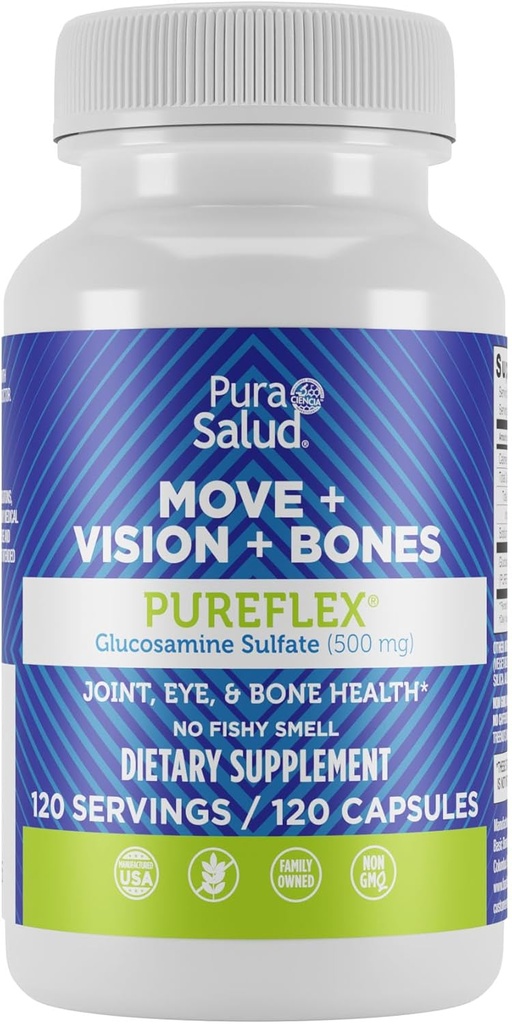 Marcas básicas Pura Salud Pureflex Sulfato de Glucosamina 500mg, 120 Conde (Pack of 1)