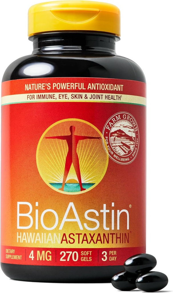 Nutrex Hawaii BioAstin Hawaiian Astaxanthin - 4mg, 270 Softgels - Farm-Direct Premium Antioxidant Supplement to Support Eye, Skin, Joint &amp; Immune System Health -No-GMO &amp; Gluten-Free