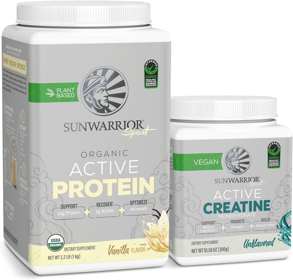 Sunwarrior Creatine Powder &amp; Vainilla Active Organic Protein Powder Set ← Guardar Silencio Vegan Protein Plus Unflavored Creatine Monohydrate (60 Servings Unflavored, 20 Servings Vanilla)