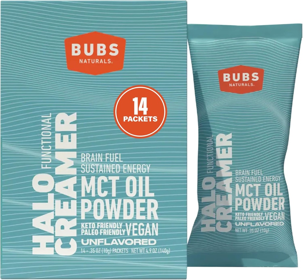 BUBS Naturals MCT Oil Powder Packets - Medium Chain Triglycerides - Keto Vegan &amp; Paleo Friendly - Healthy Coconut Fats + Low Carb - Dairy-Free Energy Source - incluye 14 Travel Packets