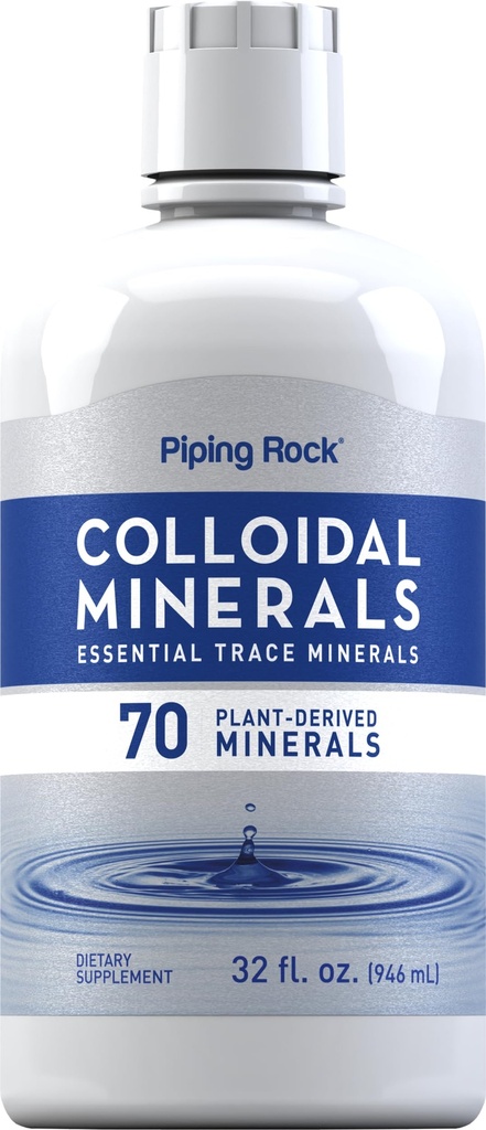 Piping Rock Colloidal Minerals Liquid ← 32 fl oz ← Unflavored Tincture Suplemento  Plan Derived Essential Trace Minerals ← Vegetarian, Non-GMO, Gluten Free