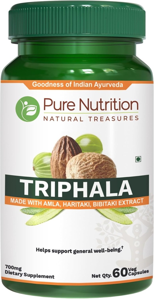 Pura Nutrición Triphala Extracto 700mg - 60 Caps (Extract Equiv. to 1900mg Triphala Fruit Powder) Non GMO ← Una vez Daily tención 60 Days Supply.