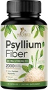 Psyllium Husk Powder Capsules 2000mg, Natural Daily Soluble & Insoluble Fiber Pills, Psyllium Husk Fiber Supplements Support Digestion Colon Health & Regularity, Plant Based Supplement - 60 Capsules
