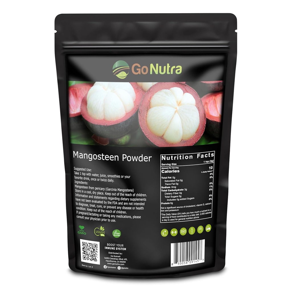 Go Nutra - Mangosteen Powder, Pure Superfood Powder Made from Mangosteen’s Pericarp (Hull), Antioxidant-Rich for Yogurts, Fruit Juice, Smoothie Mix, and More, Non-GMO, Vegan, 8oz