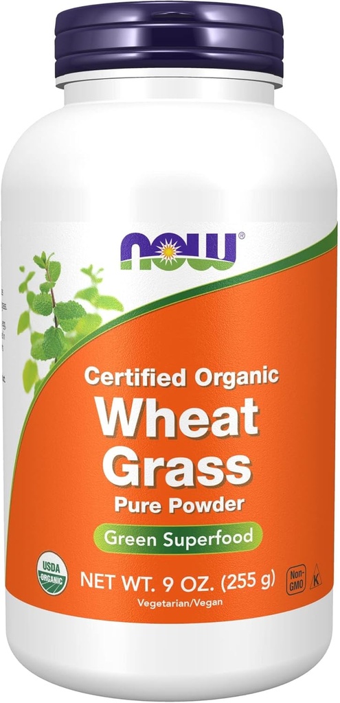 NOW Foods Supplements, Certified Organic and Non-GMO, Wheat Grass Powder, Green Superfood, 9-Ounce