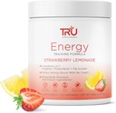 TRU Suplementos Energy, Pre Workout Training Fórmula, Vegan Friendly, No Jitters, Mejorar el rendimiento del entrenamiento, Sabores Naturalmente Extractos, 20 Servimientos (Strawberry Lemonade)