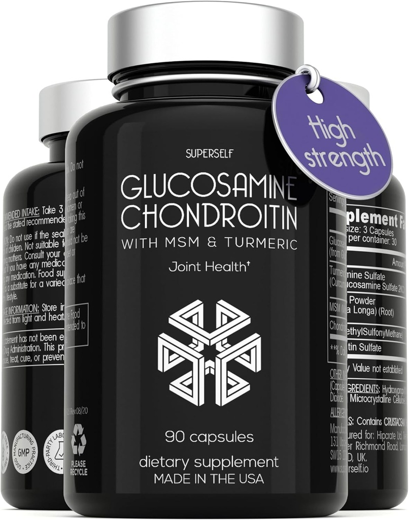 Glucosamine Chondroitin MSM with Turmeric - High Strength Joint Support Supplement for Adults Men ' Women - 90 Capsules - 1500mg Glucosamine Sulfate per Serving