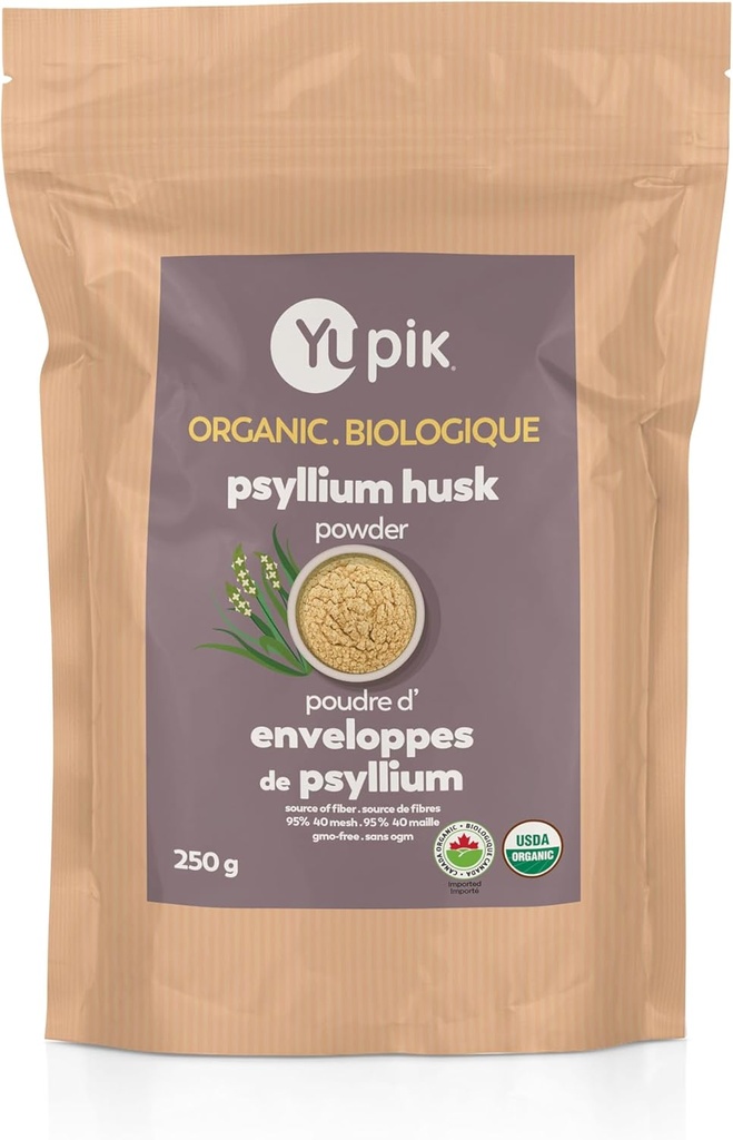 Yupik Organic Psyllium Husk Powder 8.8oz, 95% Purity, Soluble Fiber, USDA Certified, Non-GMO, Vegan, Gluten-Free, Unflavored, Plant-Based, Coarse Milled Husk for Baking & Digestive Health