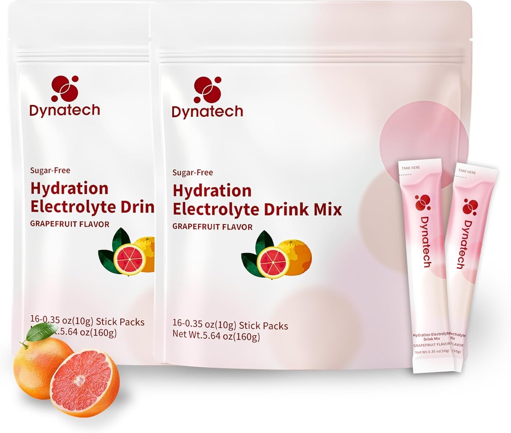 Dynatech Zero Sugar Electrolyte Drink Mix - Grapefruit - Hydration Powder Packets con 10 electrolitos &amp; vitaminas ← Non-GMO, Gluten Free, Vegan Electrolytes Powder Packets