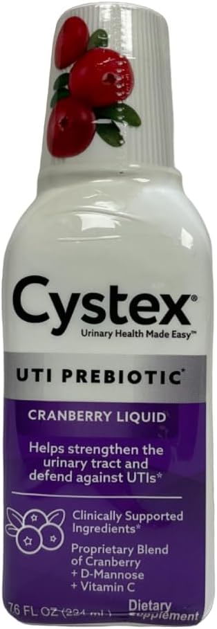 Cystex UTI Prebiotic Cranberry Liquid, Urinary Tract Support with D-Mannose, Vitamina C, and Bromelain, 7.6 FL OZ (Pack of 6)