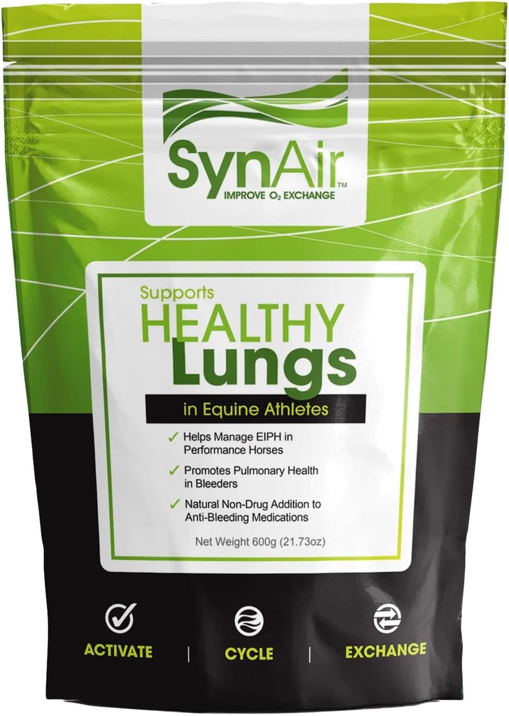 SynNutra Equine SynAir – Natural EIPH Management " Lung Support for Horses – Drug-Free Formula to Promote Airway Health " Recovery – Made in USA
