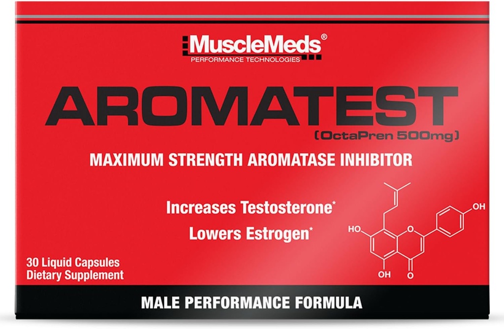 MuscleMeds AROMATEST Testosterone Booster " Aromatase Inhibitor, Lowers Estrogen, Supports Muscle Building " Strength, Anti-Aging Hormone Replacement for Men, 30 Líquidos