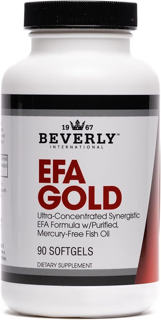 Beverly International EFA Gold, 90 Softgel Capsules. Alta potencia Omega-3s EPA y DHA + Omega 6 líquido9 ácidos grasos. Combinación de pescado, Flaxseed y aceite de borrado.