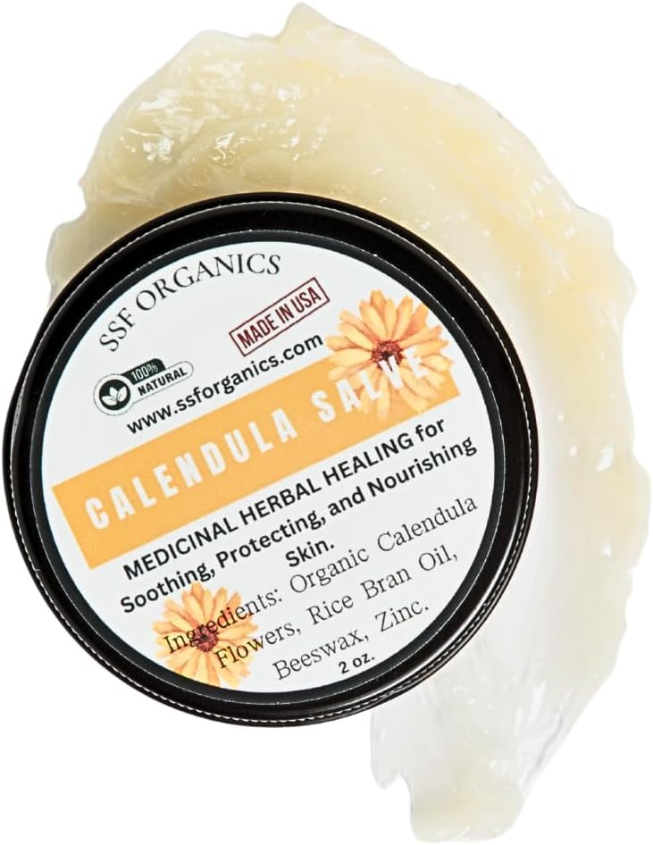 SSF Orgánica-Calendula Reparación de Skin Salve ← Reparación, Alivio y Sanación para la piel dañada Silencio natural para las cenizas, Irritación, Redness, Sombramiento, Esquía Seca picante. 2 oz.