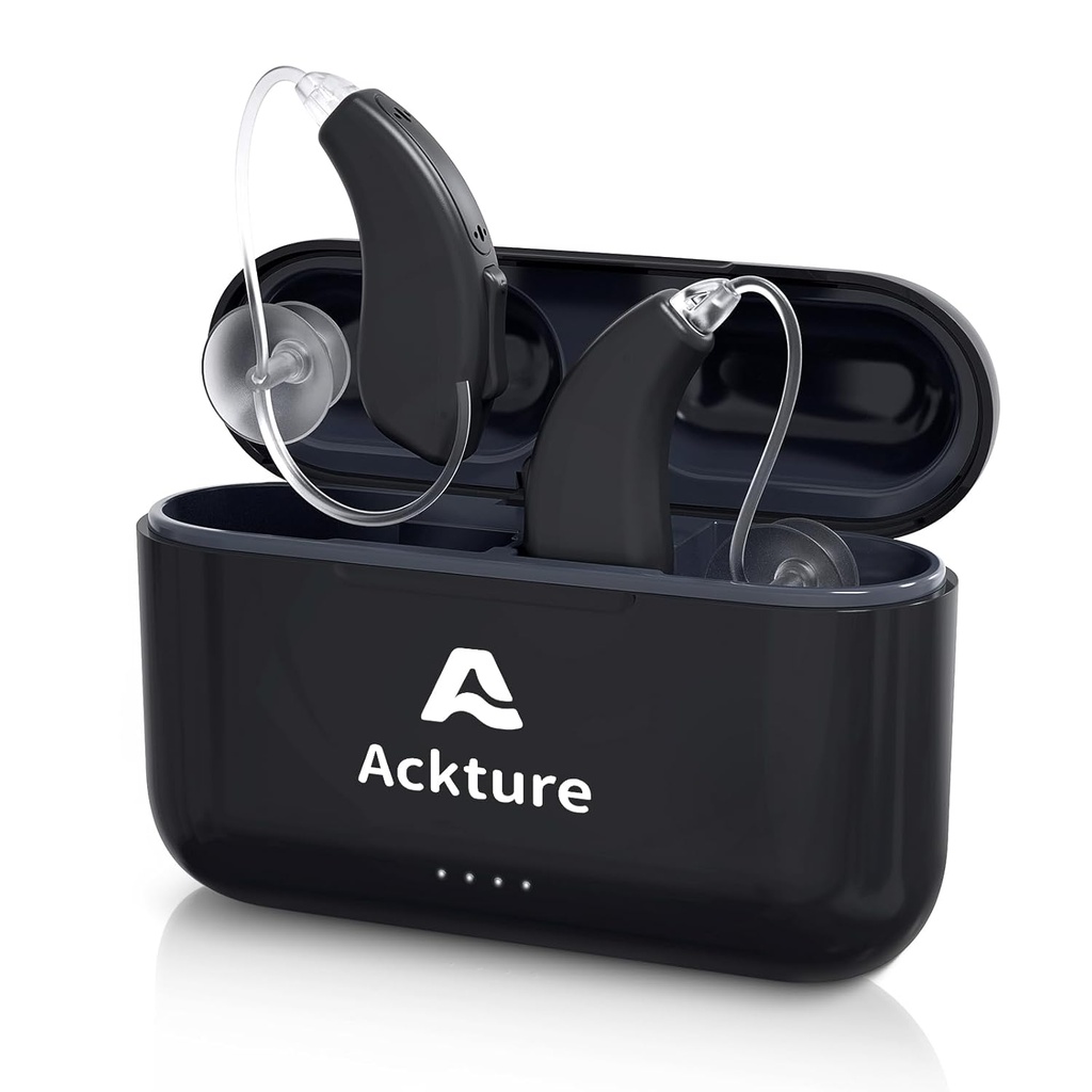 Hearing Aids, Rechargeable Hearing Aid for Seniors Adults with Noise Cancelling, 16-Channel Digital Invisible Hearing Amplifier with Volume Control, Portable Charging Case, Black