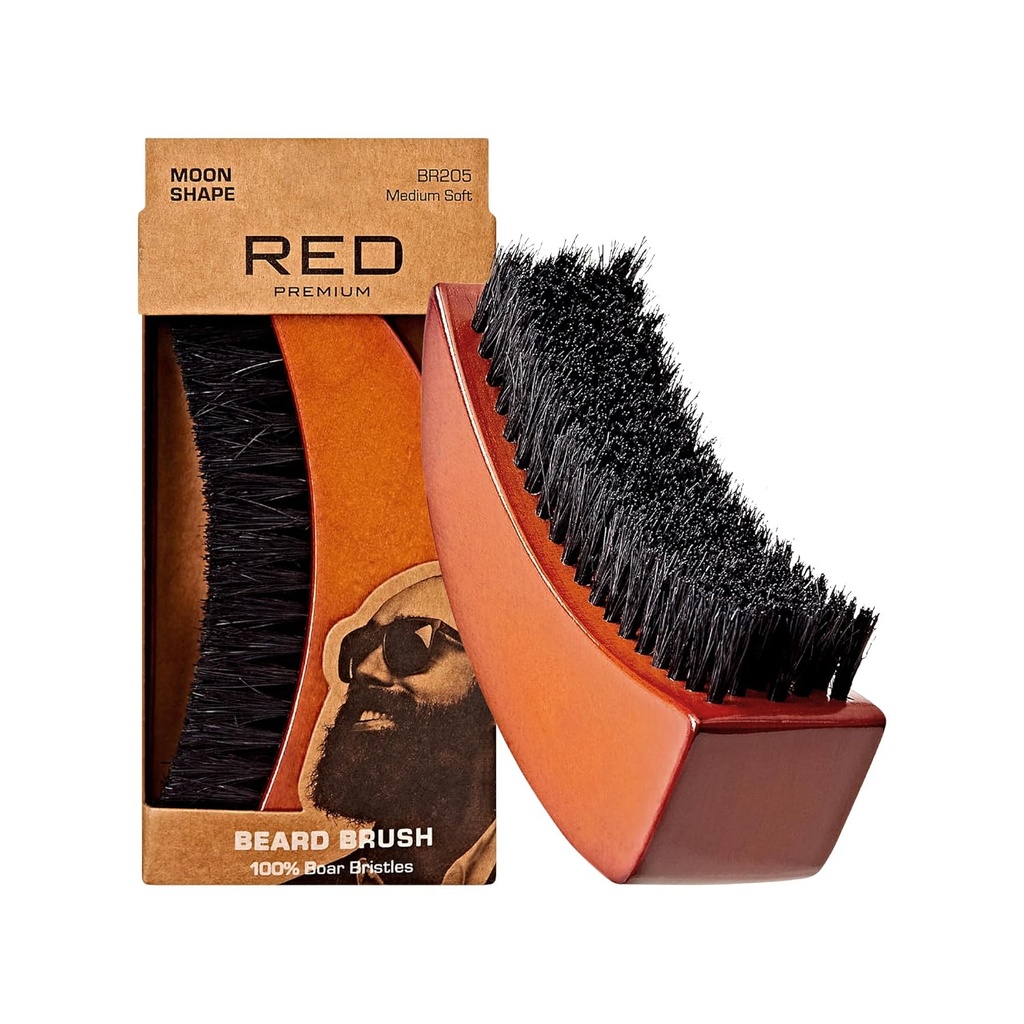 Cepillo de barba de beso con cerraduras 100% naturales para hombres, cepillo de madera premium, barbas bigotes afeitado de afeitado de afeitar, cal y suavizar el cabello facial (MOON SHAPE)