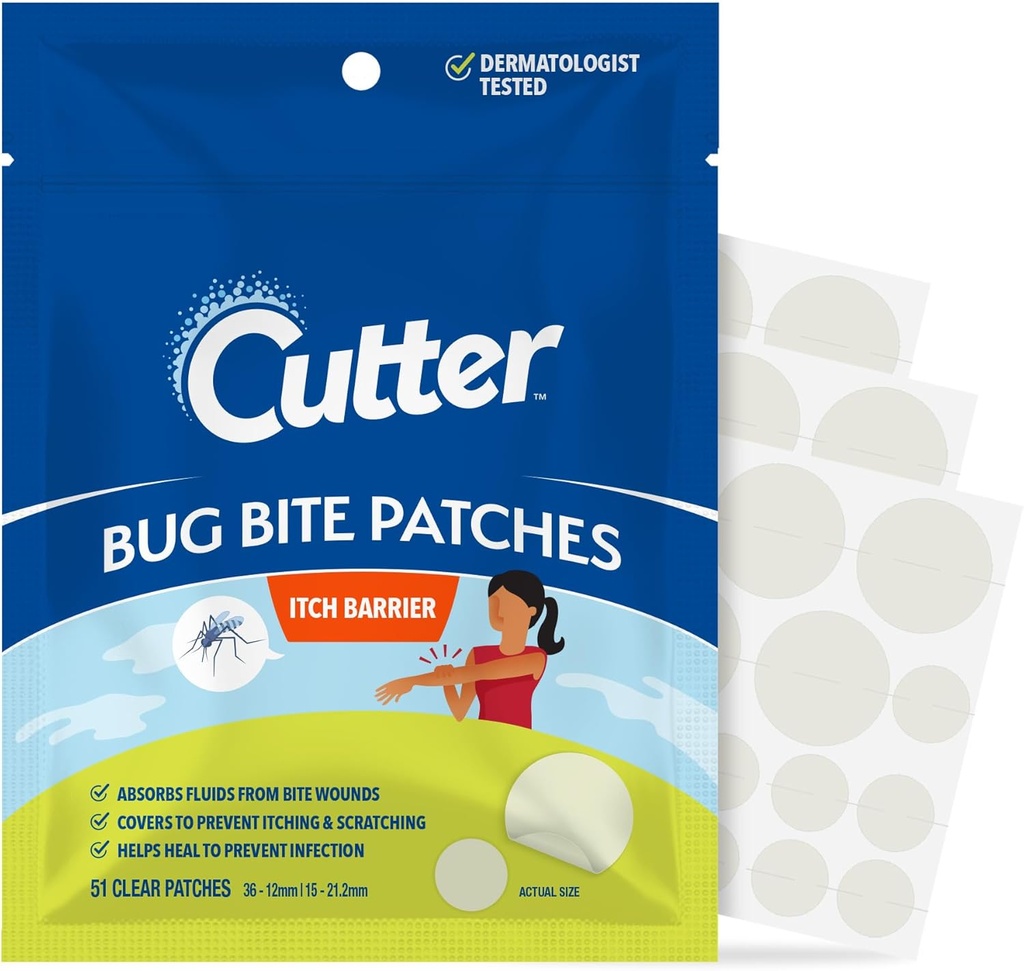 Cutter Bug Bite Patches Itch Relief Hydrocolloid Patches for Kids &amp; Adults, Absorbs Fluids, Helps Heal, Prevents Scratching, Mosquito Itch Relief, Hydrocortisone &amp; Suction Tool Alternative, 51 Count