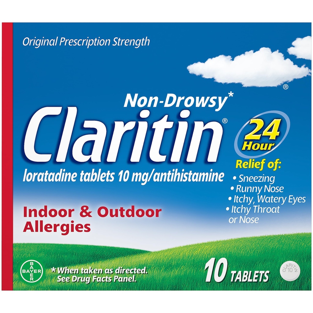 Claritin 24 HR Medicina de la alergia no somnolienta, tabletas de antihistamínico de Loratadina, 10 Ct