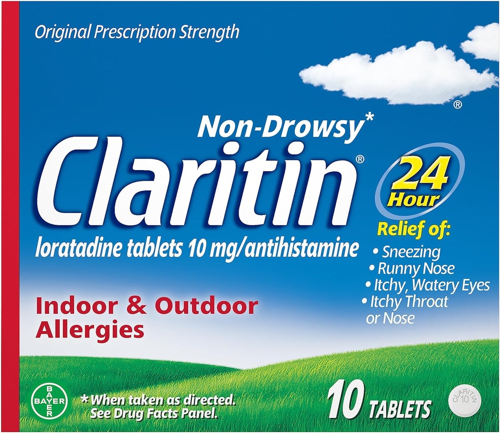 Claritin 24 HR Medicina de la alergia no somnolienta, tabletas de antihistamínico de Loratadina, 10 Ct