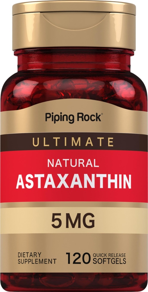 Piping Rock Astaxanthin Supplement 5mg | 120 Softgel Capsules | from Haematococcus Pluvialis Algae Extract | Non-GMO, Gluten Free