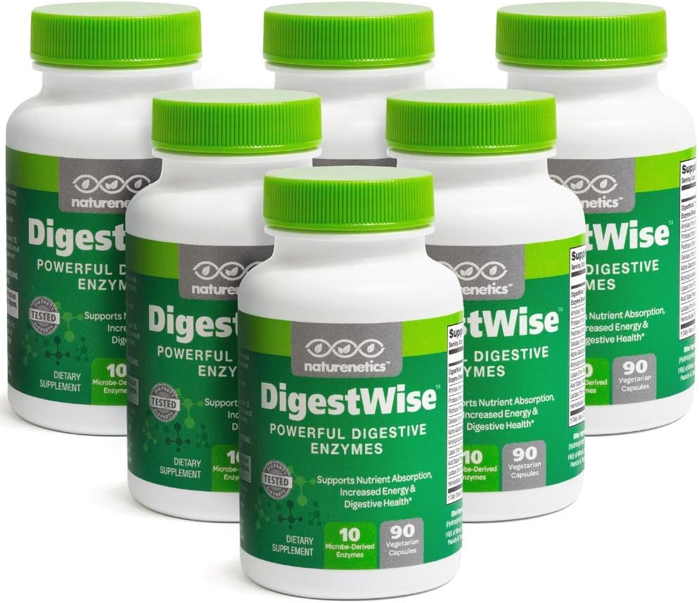 DigestWise Digestive Enzymes - 10 Powerful Vegan Enzymes to Support Digestion, Gas, Bloating & Constipation Relief - Keto Friendly - Lab Tested - 90 Capsules (6)