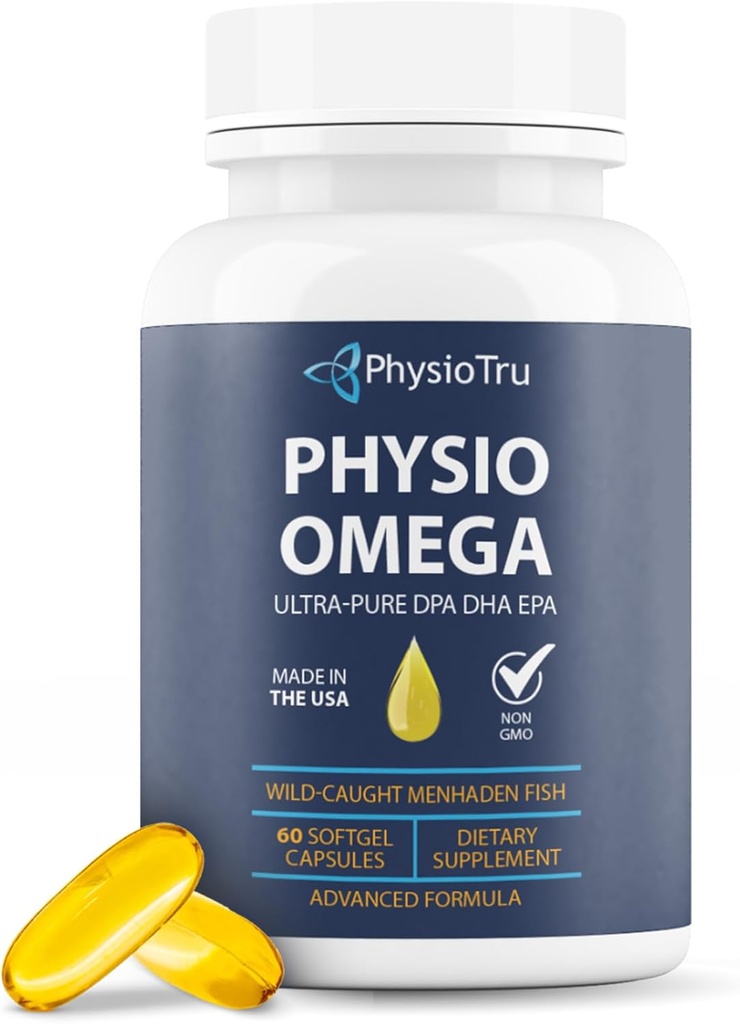 Physio Omega 2400mg Fish Oil with Omega 3 Fatty Acid Supplement - Heart & Brain Health Supplements for Adults - Non-GMO, Burpless, Light Citrus Flavor, Sustainably Sourced - 60 Softgels, 30-Day Supply