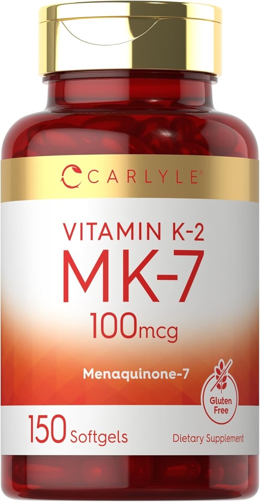 Carlyle Vitamin K2 MK7 100 mcg TEN 150 Softgels TENIDO Non-GMO, Gluten Free Supplement