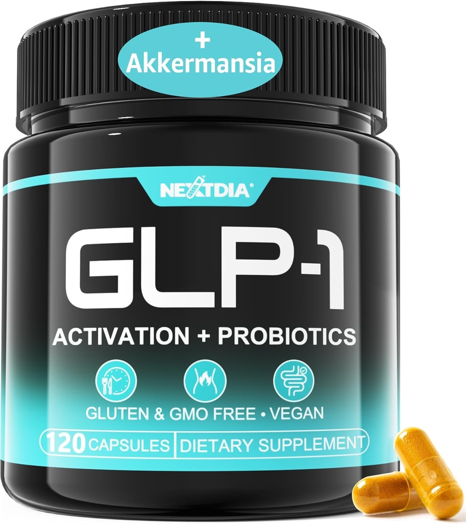 GLP-1 Suplemento con Akkermansia Probiotics, Prebiotics Fiber, Berberine, Green Tea Extract, Ceylon Cinnamon, Turmeric, Cayenne Pepper - Support GLP-1 Naturalmente, Gut, Energy, Hombre Mujeres - 120 cápsulas