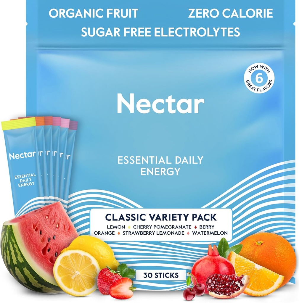 Nectar Energy Booster - Caffeine orgánica, B12 &amp; Electrolytes - Sugar Gratis " Cero Calorie - Café sano, bebida energética " Alternativa Soda - Hydration " Energy Supplement (Variety 30 Powder Packets)
