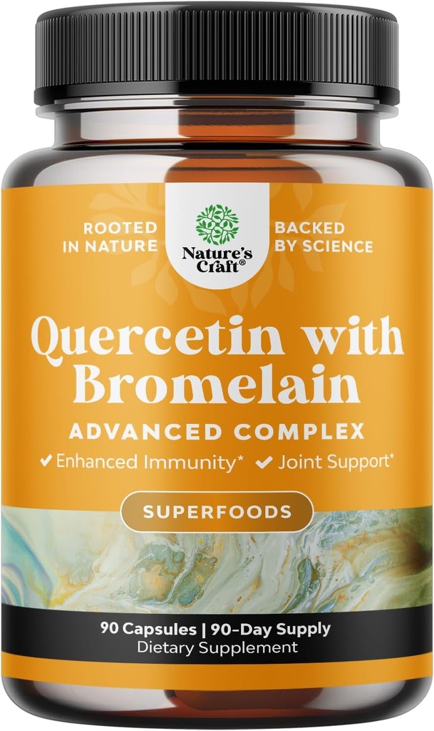 Quercetina pura con suplemento de bromelaina para la ayuda inmune - alta potencial quercetina 500mg cápsulas con bromelaina para el apoyo inmunitario y respiración - Suplemento respiratorio nutricional - 90 Ct