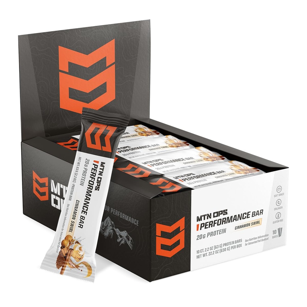 MTN OPS Frosted Cinnamon Swirl Protein Bares, High Protein with Whey Isolate & Whey Concentrate and Collagen, Low Sugar, Gluten Free, 10 Count