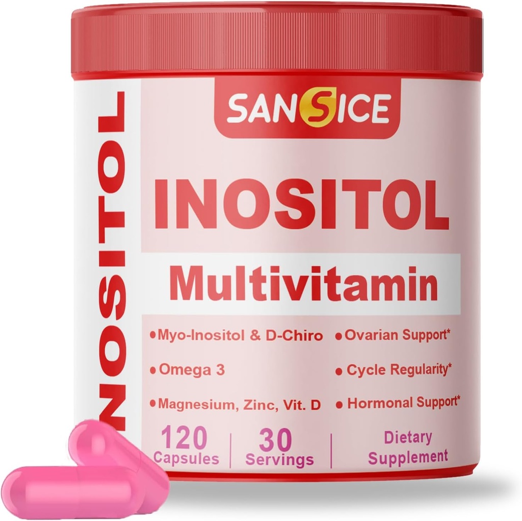 Myo & D-Chiro Inositol Multivitamin Capsules, 2000mg Myo-Inositol & 50mg D-Chiro Inositol 40:1 Blend, Vitamin B8 Supplement for Female Hormone (120 Capsules)