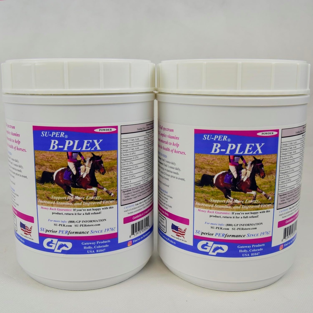SU-PER B-Plex Powder Equine Vitamins - Complete B-Complex Horse Vitamins and Minerals Supplement - Healthy Hooves, Red Blood Cells, Horse Calming Powder - 2.5 Pounds, (2 Pack)