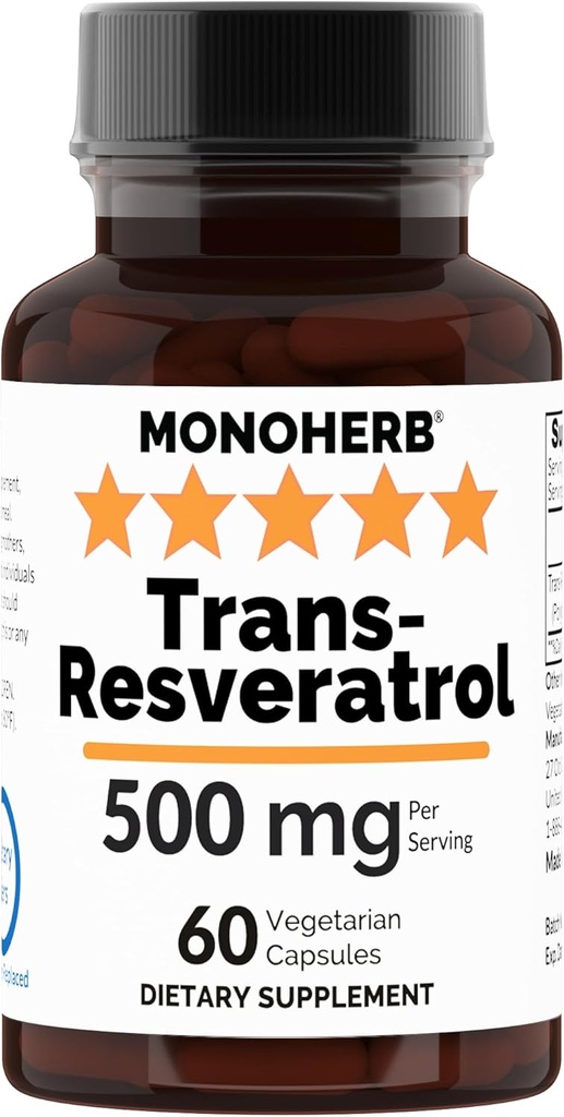 Trans Resveratrol 500 mg - 60 Veg Capsules tención 250 mg por cápsula - Tamaño de servicio 2 cápsulas: 500 mg - 30 Actuaciones