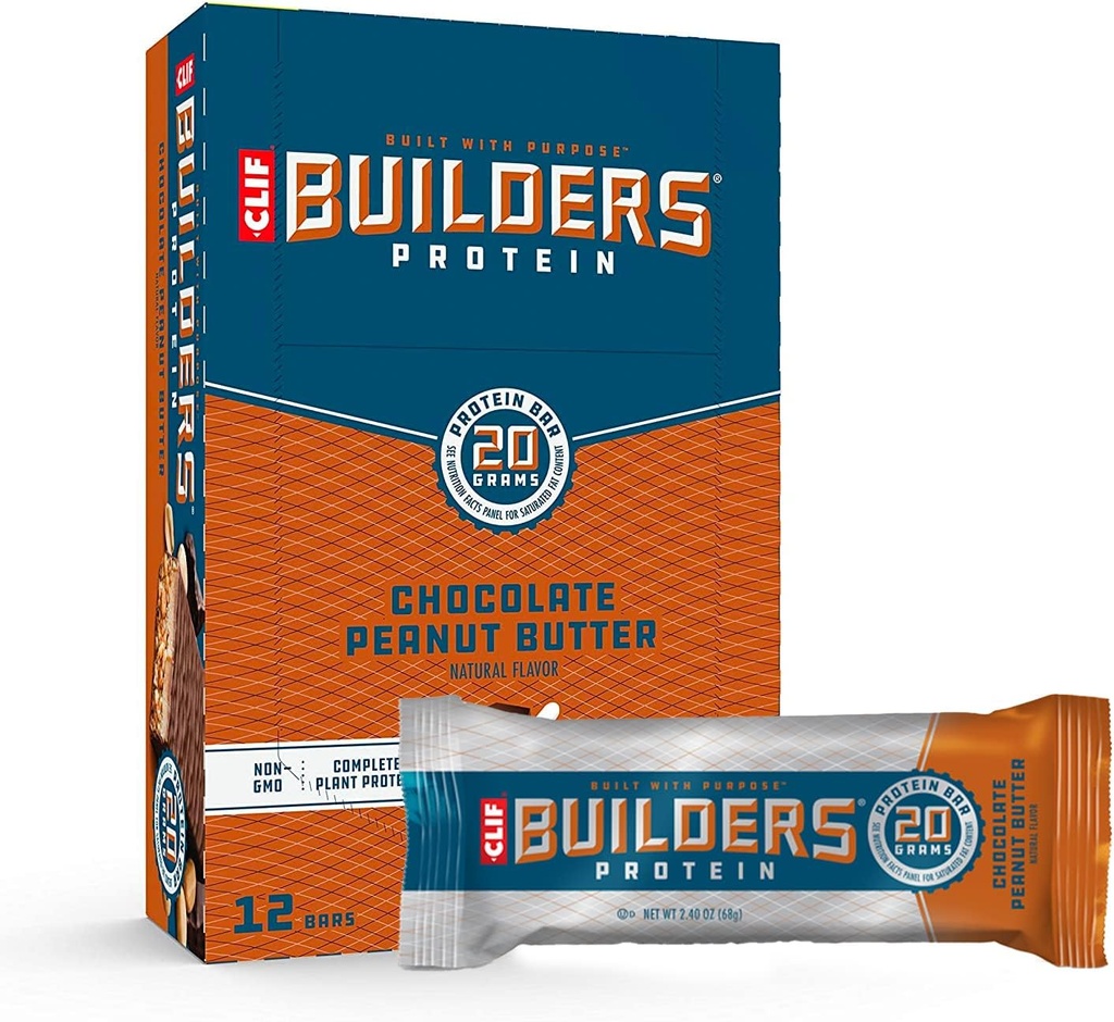 Clif Builders - Protein Bares - Chocolate Peanut Butter Flavor - 20g Protein - Gluten Gratis (2.4 Ounce, 12 Cuenta)