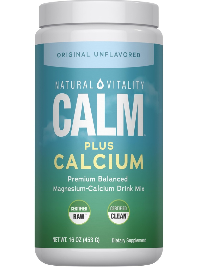 Natural Vitality Calm, Citrato de Magnesio &amp; Suplemento de Calcio, Bebida Mix Powder apoya una respuesta saludable al estrés, Gluten Free, Vegan, " Non-GMO, Original, 16 oz
