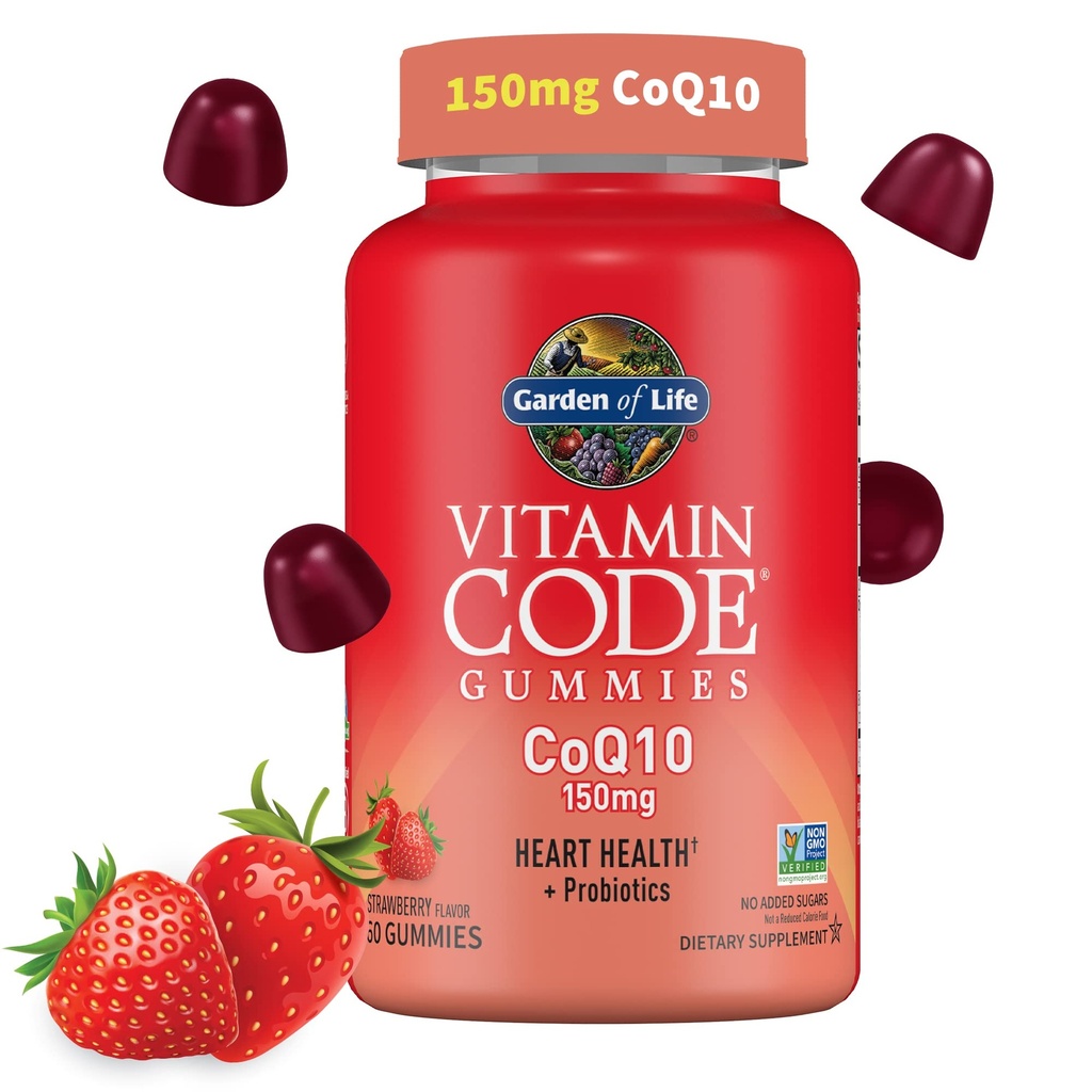 Garden of Life Vitamin Code CoQ10 Gummies - Heart Health and Cellular Energy Support with Prebiotics and Probiotics, Gluten-Free, Non-GMO, Strawberry Flavor, 60 Gummies