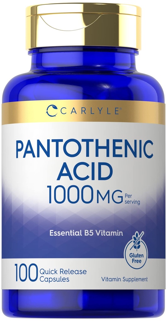 Carlyle Pantothenic Acid  1000mg ← 100 Capsules ← Esencial B5 Vitamina ← No Gluten Suplemento gratuito