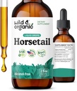 Wild &amp; Organic Horsetail Extract Drops - Hair Skin Nails Support - Liquid Horsetail Supplement - Herb Powder Based Tincture - Vegan, Sugar &amp; Alcohol-Free - 2 fl oz