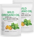 Oregano Capsules de aceite, 240 Softgels, 2 en 1 6.000 mg de aceite de orégano silvestre con aceite de semilla negro 200 mg Suplemento- 4X Strength Carvacrol & Thymoquinone, Gluten Free " Non-GMO