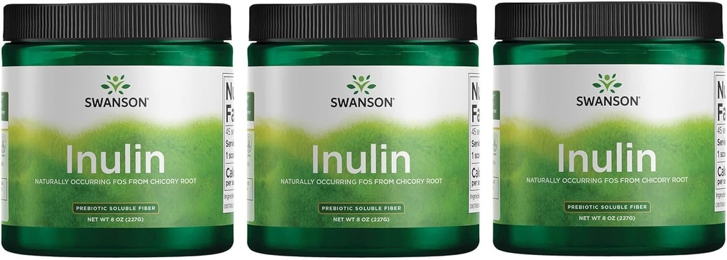 Swanson Inulin - Prebiotic Soluble Fiber Powder Promoting Digestive Health - Naturally Occurring FOS from Chicory Root Supporting Global Gut Performance - (8 oz Cada) (3 Pack)