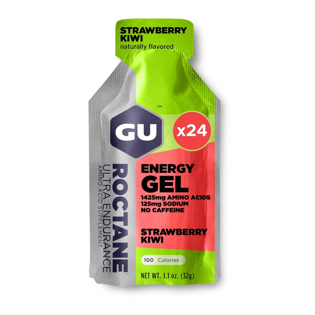GU Energy Roctane Ultra Endurance Energy Gel, Vegan, Gluten-Free, Kosher y Dairy-Free On-The-Go Sports Nutrition for Running, Biking, Hiking or Skiing, Strawberry Kiwi (24 Packets)