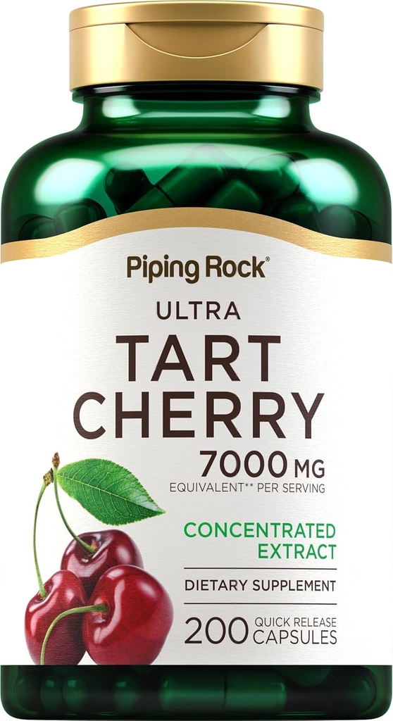 Piping Rock Tart Cherry Extract Capsules TEN 7000 mg TENIDO 200 Píldoras Silencio para Mujeres y Hombres TENIDO Ultra Strength Concentrated Extract Silencio Non-GMO, Gluten Free Supplement