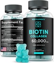 Biotina & colágeno Peptides Gummies - 50.000mcg Collagen + 10,000mcg Biotin ¦ Hair, Skin &amp; Nails Support for Hombres &amp; Mujeres ANTE Crecimiento del cabello, Esquí de reluz &amp; Escarabajos fuertes