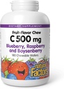 Factores naturales Niños Chewable Vitamina C 500 mg, Soporta Salud Inmune, Huesos, Dientes y Gums, Blueberry, Raspberry y Boysenberry, 180 Wafers