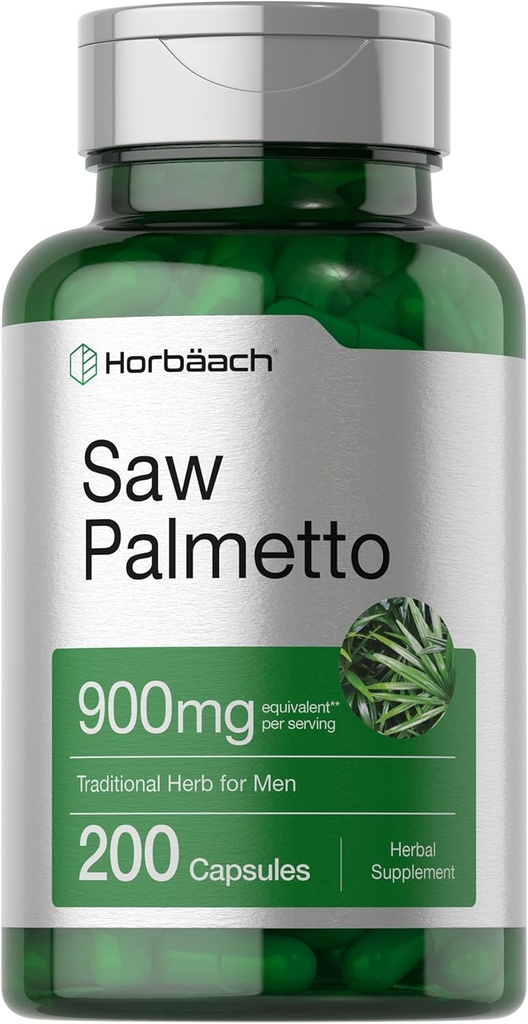 Horbaach Saw Palmetto Extract TEN 900mg ANTE 200 Capsules ← Non-GMO y Gluten Free Fórmula ← Tradicional Herb Suplemento Silencio de Saw Palmetto Berries