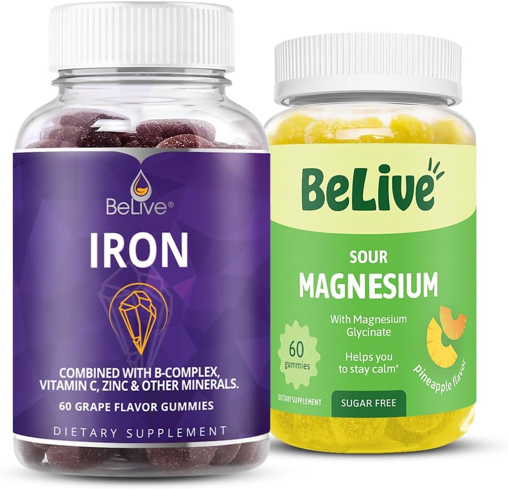 Hierro BeLive y Gummies de Magnesio para el oxígeno de la sangre, la relajación, mejor sueño