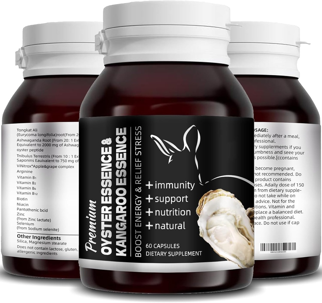 Oyster Essence and Kangaroo Essence, Oyster Extract, Oyster 𝐒𝐮𝐩𝐩𝐥𝐞𝐦𝐞𝐧𝐭 Peptides Capsules, Oyster Extract - Pure, for Men & Women – Supports Energy & Immune Boost, 60 Capsules (1)