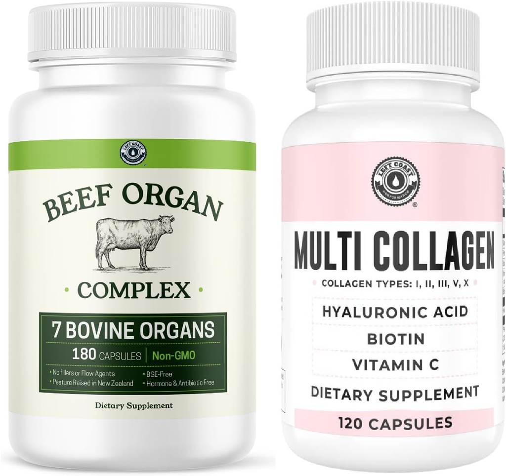 Rendimiento de la Costa Izquierda Beef Organ Complex Capsules, 180 Conde + Multi Collagen Capsule, 120 Conde