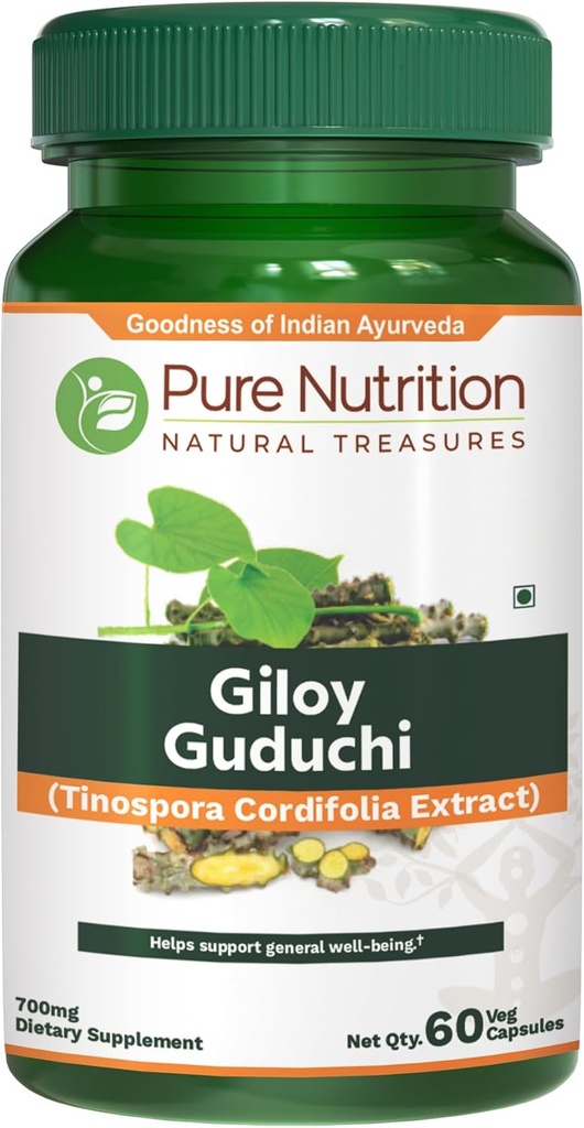 Pure Nutriton Giloy Guduchi Extract 700mg Capsule. (Equivalente a 5200mg Giloy Powder). Non GMO ← Una vez Daily tención 60 Days Supply.